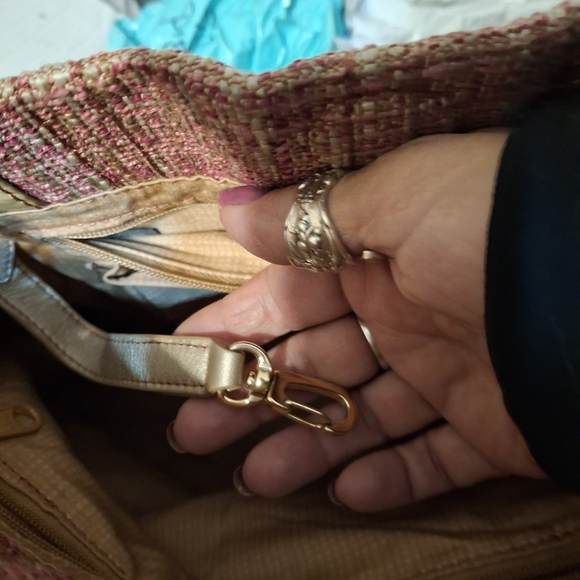 Brighton Josette Pink Tweed and Tan Patent Leather Women's  Handbag Tote Bag - Picture 12 of 14